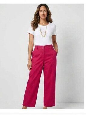 Chicos Women's Size 2 US 12 Red Wide Leg Stretch Pockets Zip Close Cropped Pants